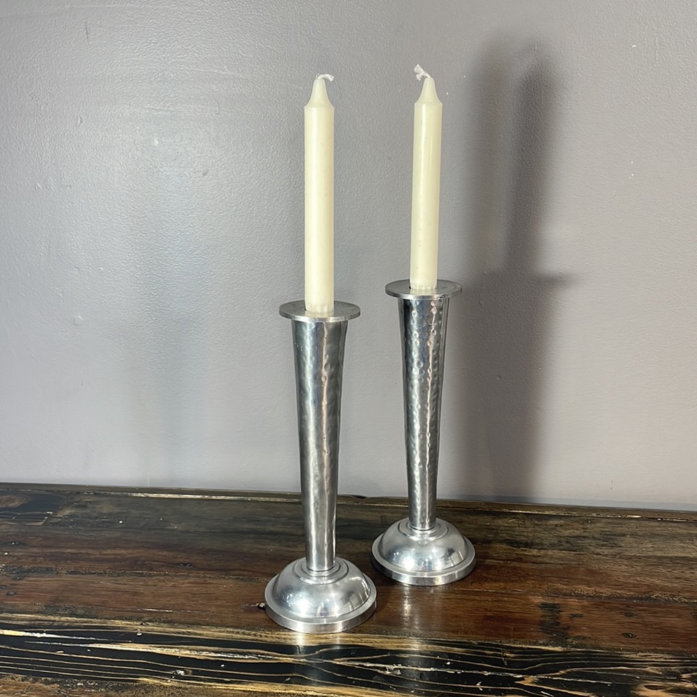 Heavy hammered 10” metal candle holders - pair - Picture 8 of 9
